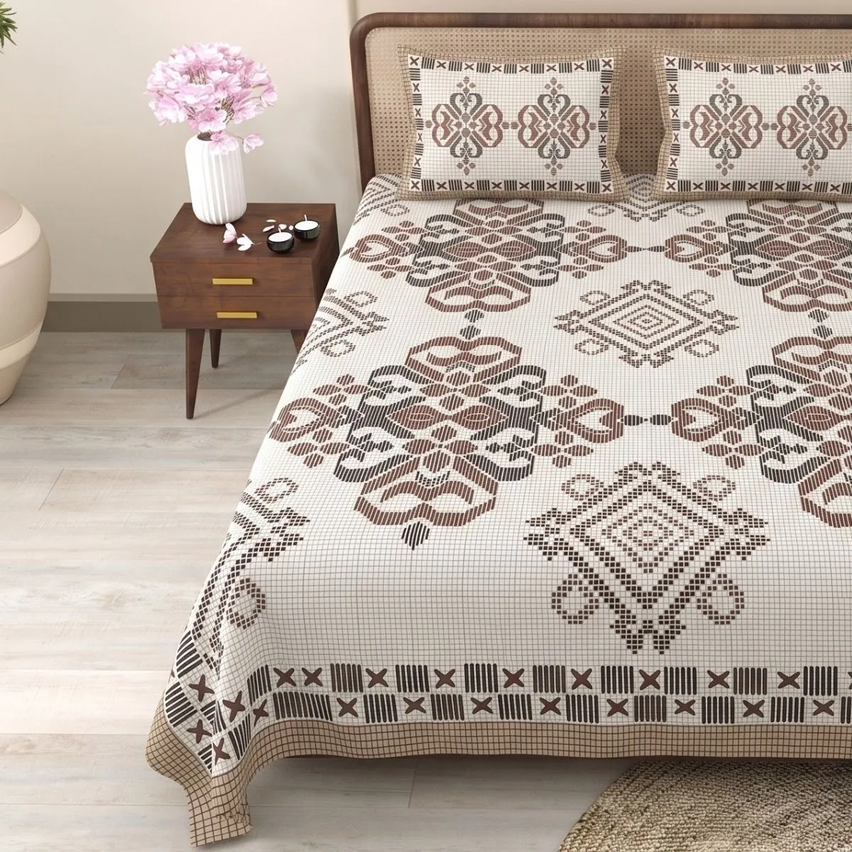Pure Cotton Jaipuri King Bedsheet (geometric Print)