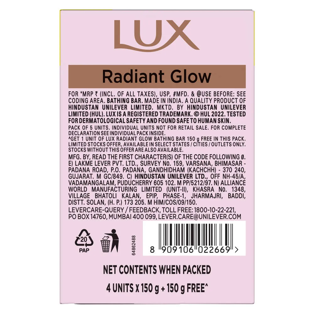Lux Even-Toned Glow Bathing Soap Infused With Vitamin C & E - Buy 4 Get 1 Free