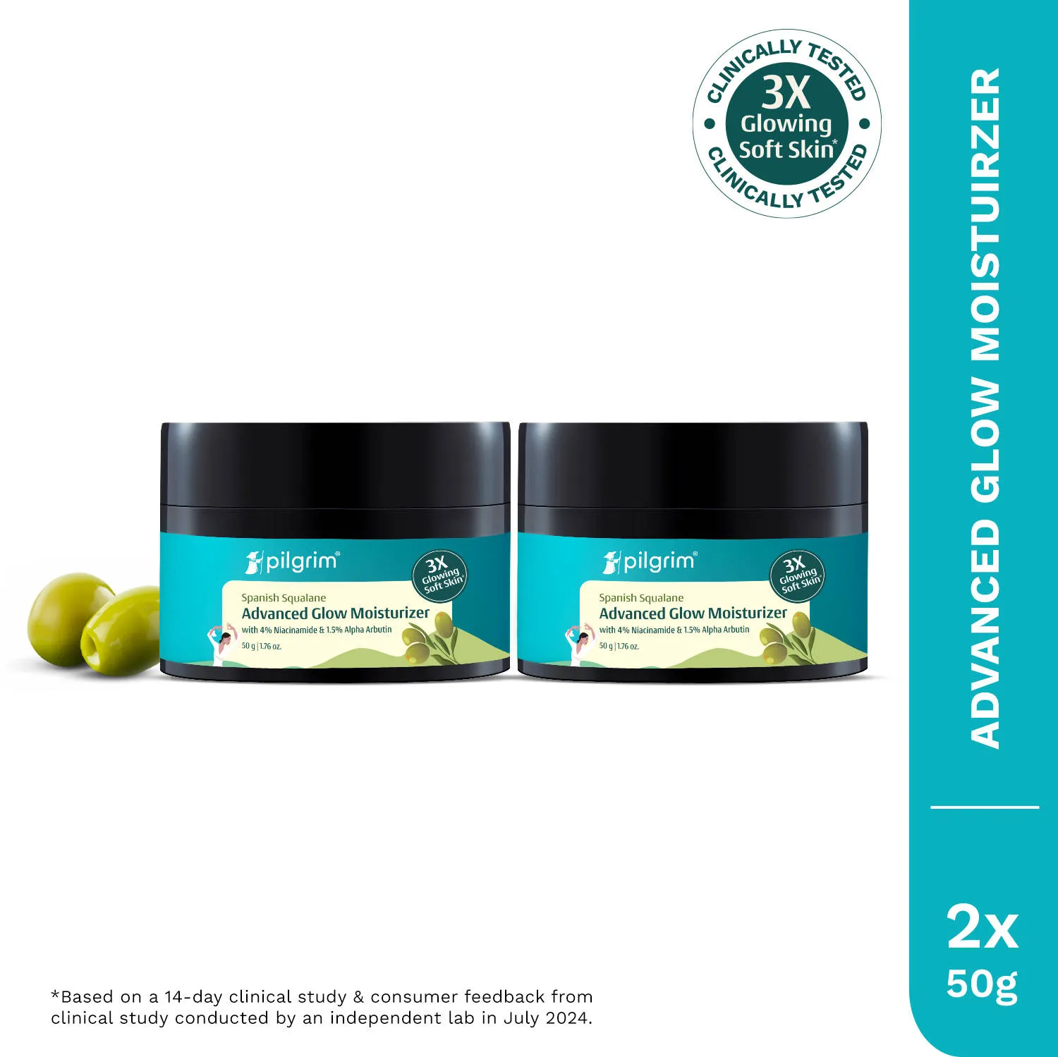 Pilgrim Spanish Squalane Advanced Glow Moisturizer For 3x Soft Glowing & Even-Toned Skin- Pack of 2