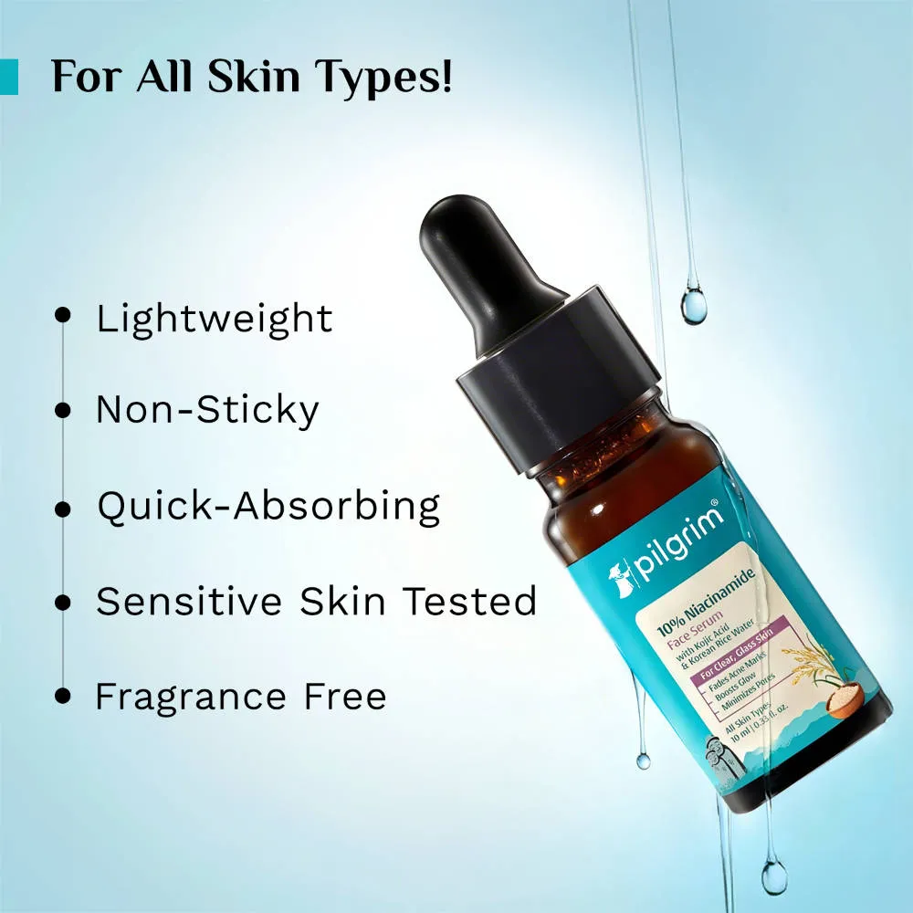 Pilgrim 10% Niacinamide with Kojic Acid & Korean Rice Water Face Serum Glass Skin Glow Pack of 2