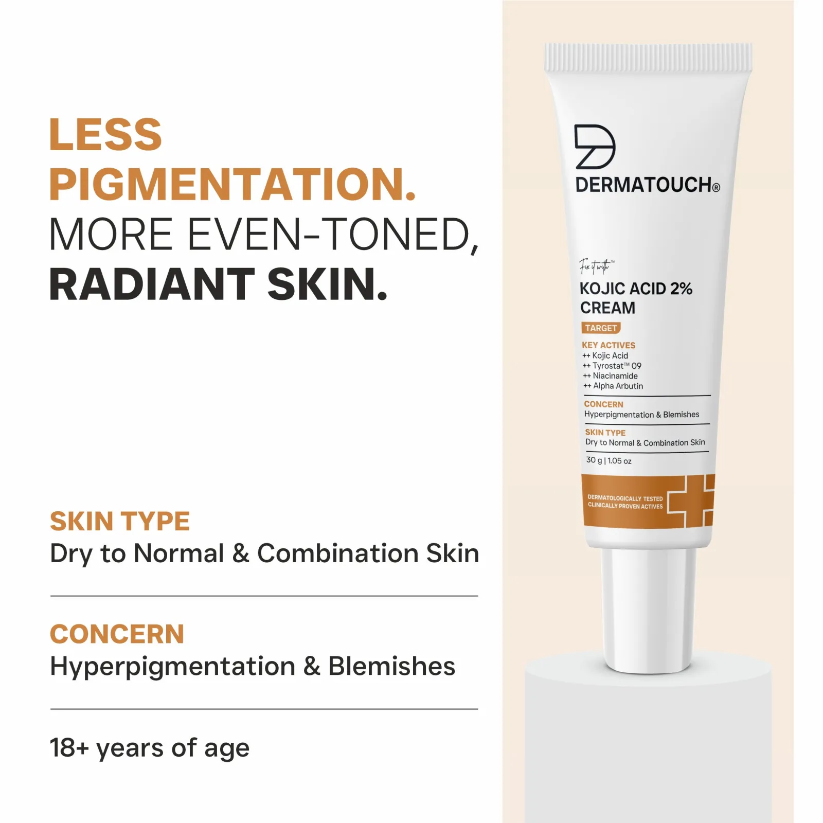 Dermatouch Kojic Acid 2% Cream for Hyperpigmentation & Blemishes 30g