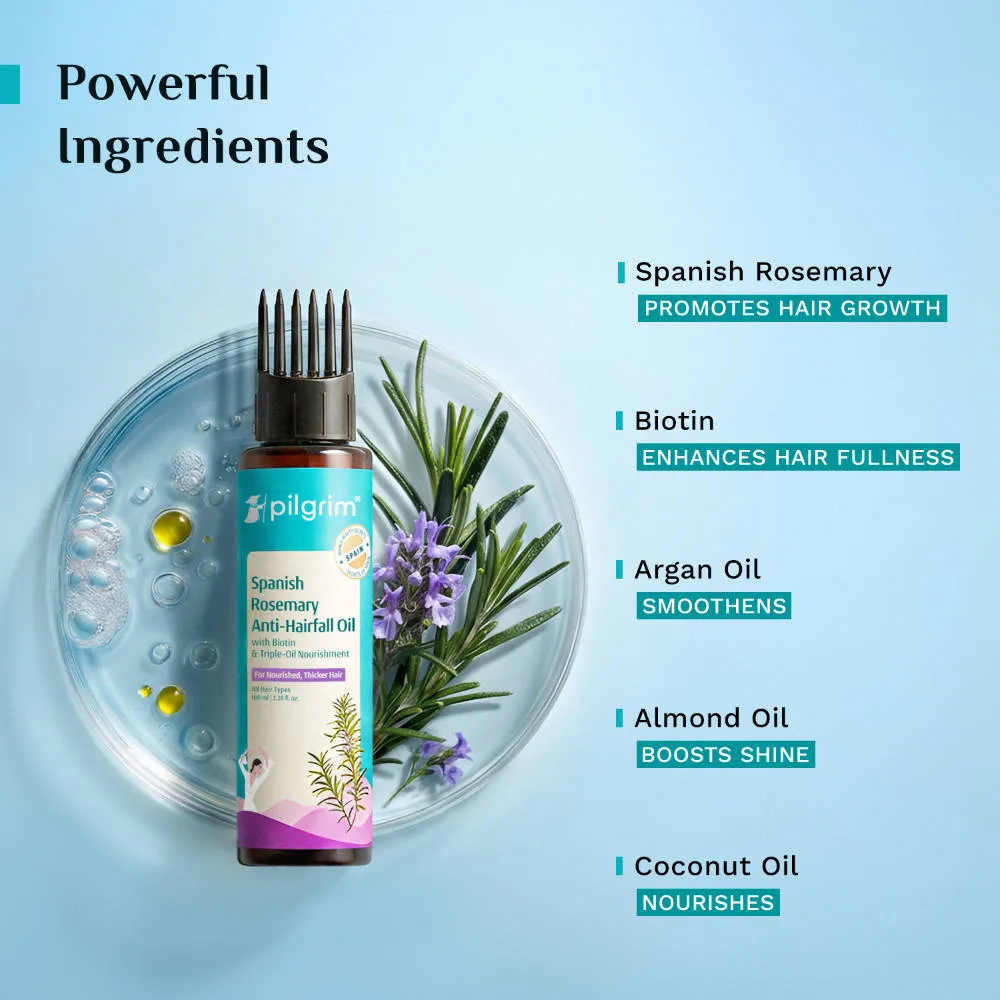 Pilgrim Spanish Rosemary & Biotin Hair Growth Oil Control Hairfall Strong Hair Applicator Pack of 2