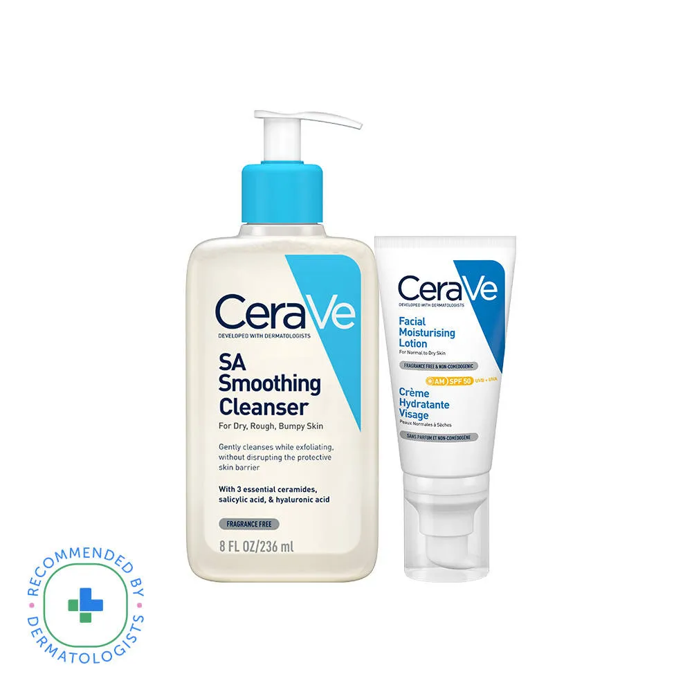 CeraVe Salicylic acid Face Wash & AM lotion with SPF 50, Exfoliation & Sun protection - Pack of 2
