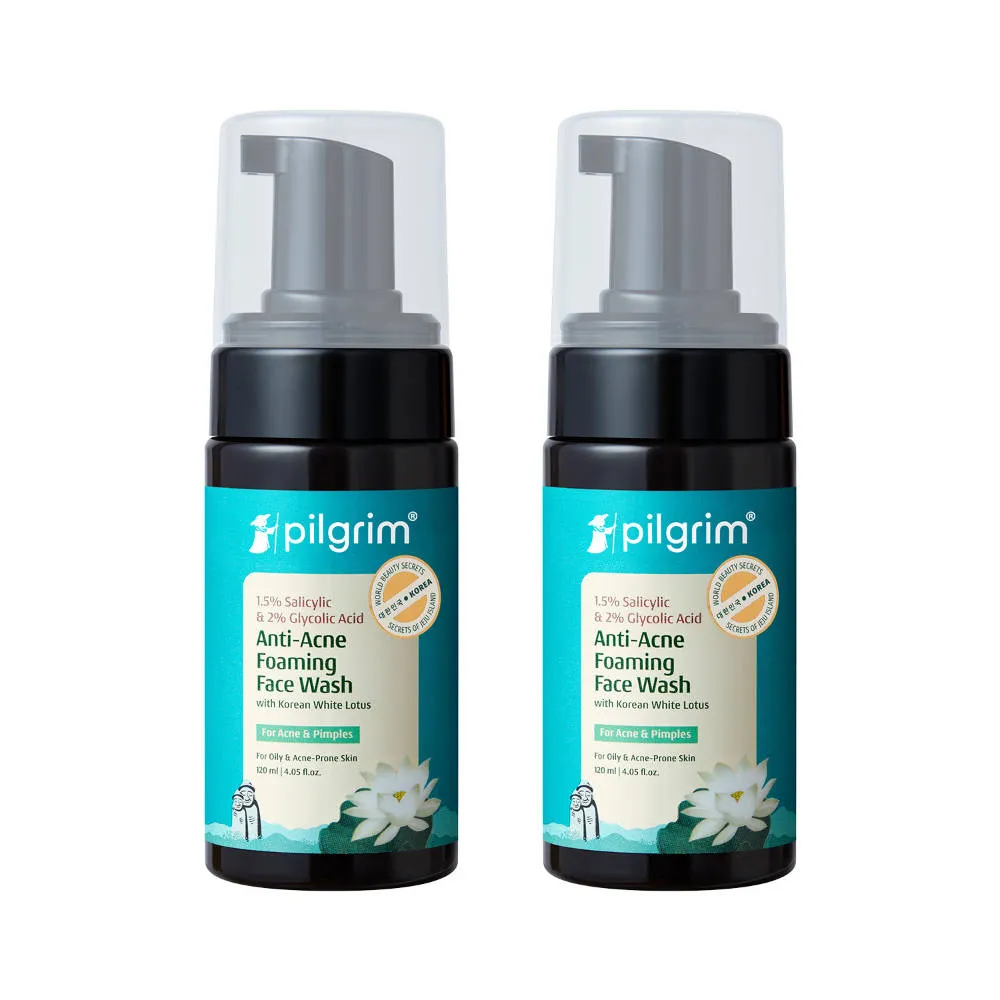 Pilgrim Salicylic Acid & Glycolic Acid Foaming Face Wash - Clears Acne & Deeply Cleanses - Pack of 2