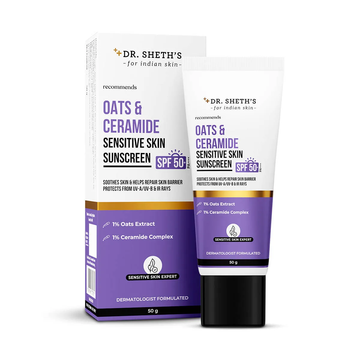 Dr. Sheth'S Oats & Ceramide Sensitive Skin Sunscreen Spf 50+ Pa++++ Oil-Free Sunscreen