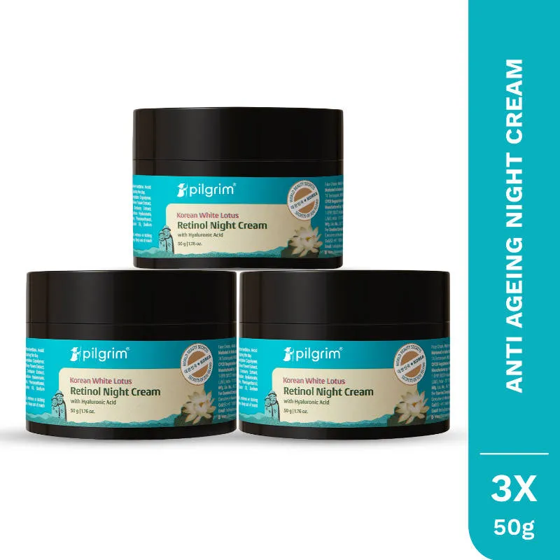 Pilgrim Retinol Night Cream for Anti-Ageing Care - Reduces Wrinkles & Fine Lines- Pack of 3