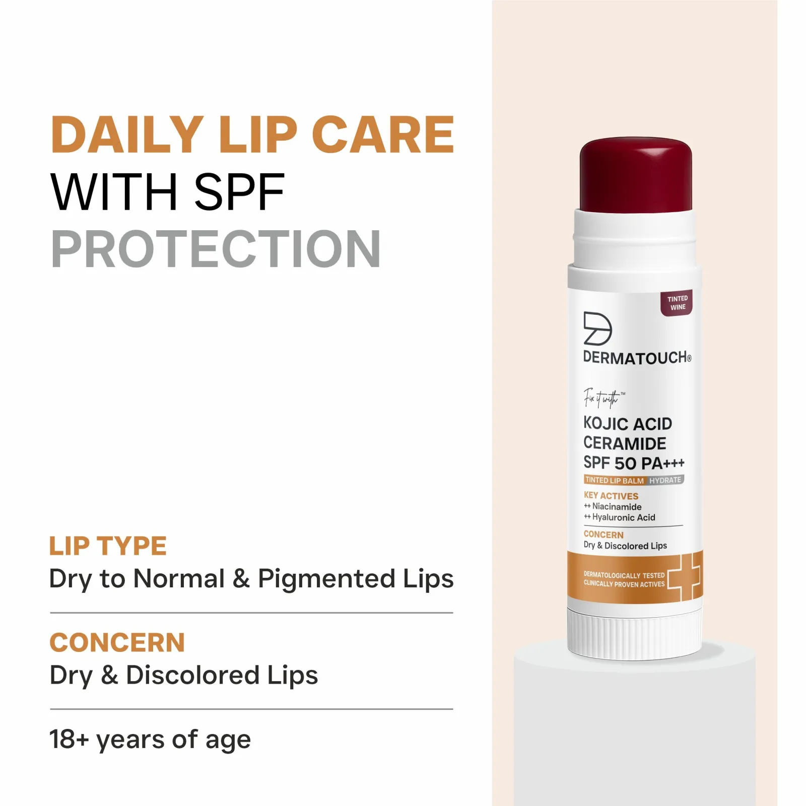 Dermatouch Kojic Acid Ceramide SPF 50 PA+++ Lip Balm for Dry & Discolored Lips
