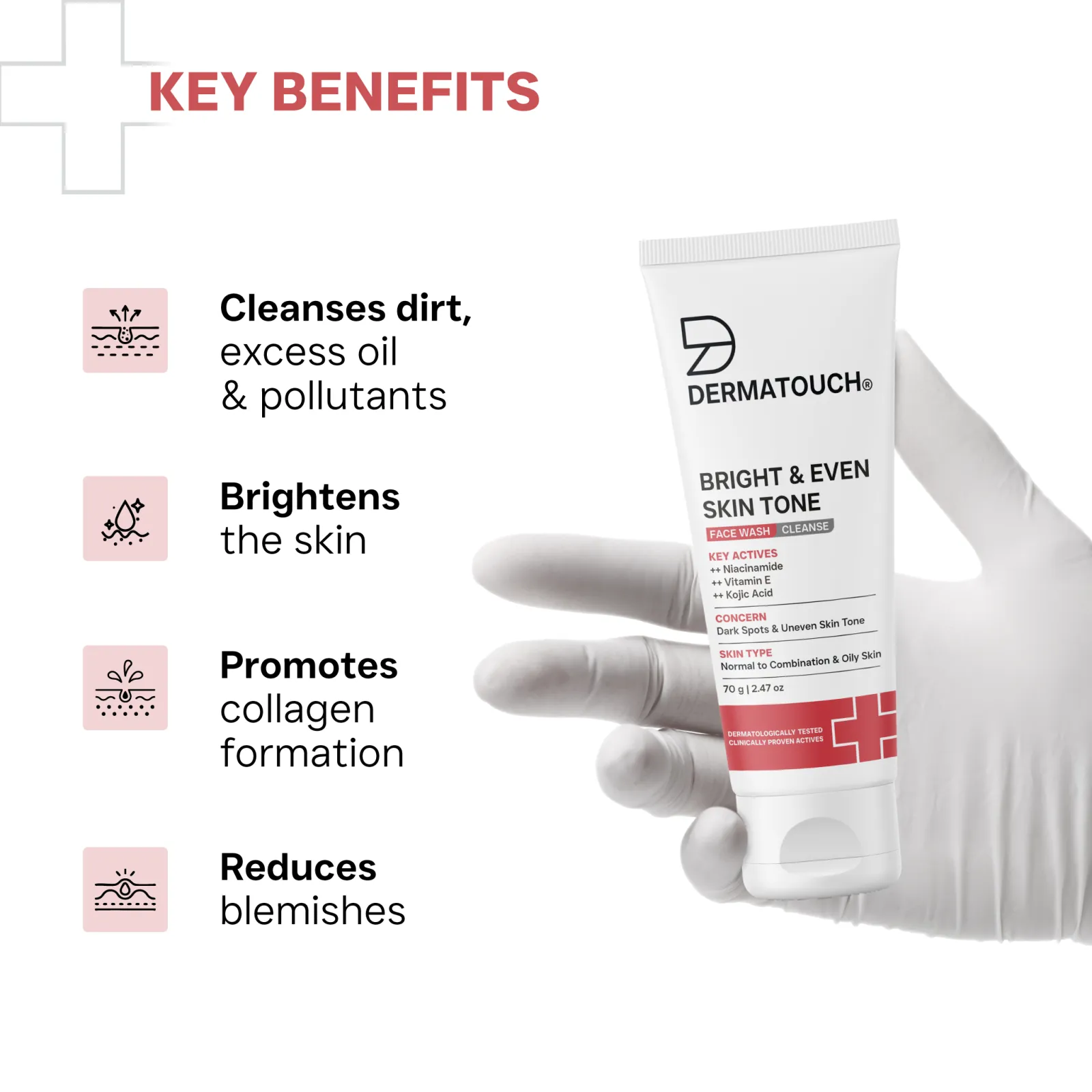 Dermatouch Bright & Even Skin Tone Face Wash for Dark Spots & Uneven Skin Tone