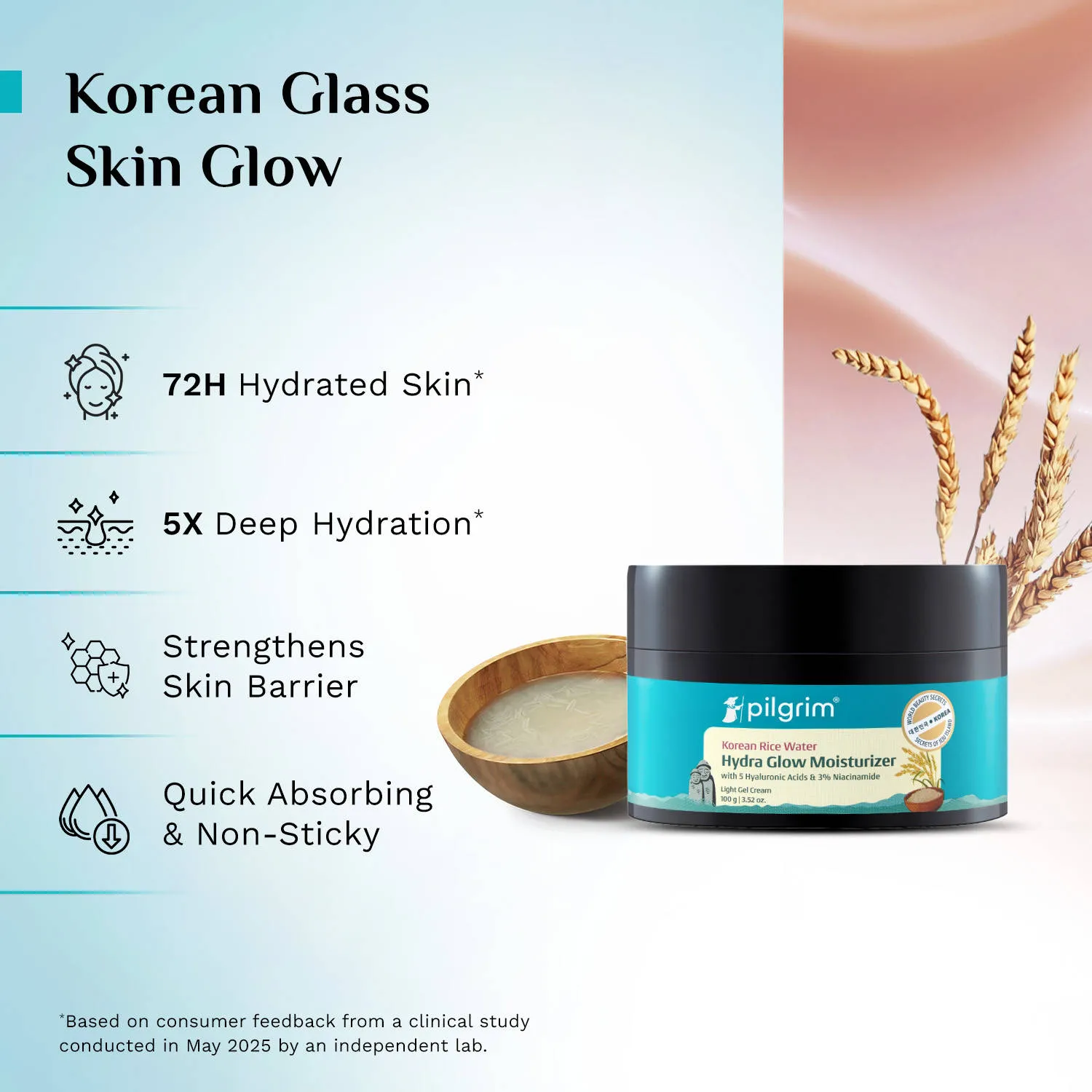 Pilgrim Korean Rice water Hydra Glow Gel Moisturizer and SPF 50+ PA++++ Gel Sunscreen Duo