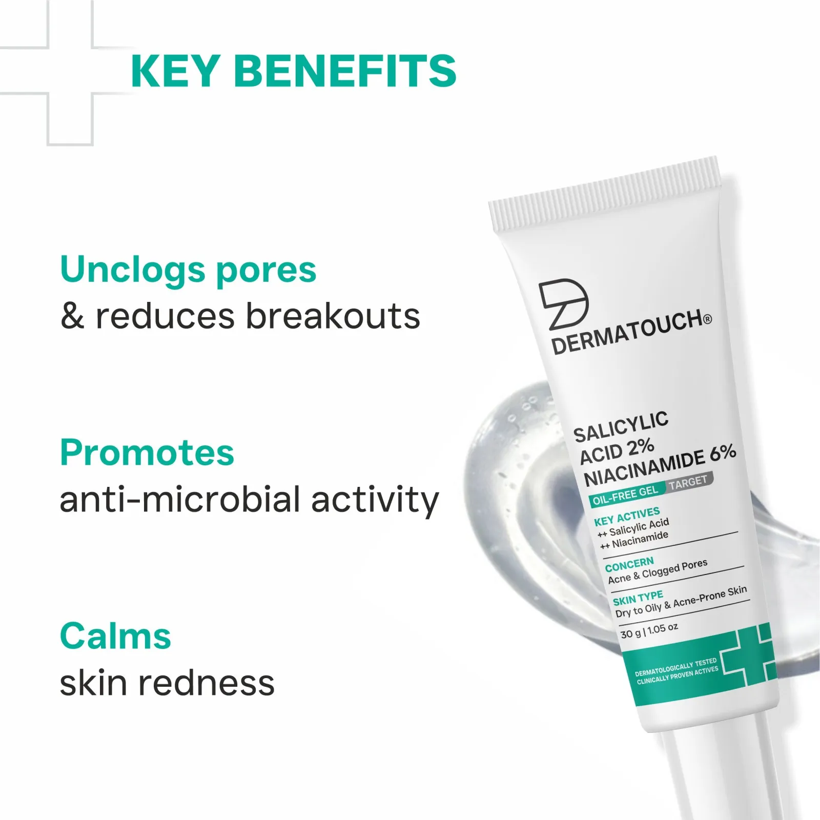 Dermatouch Salicylic Acid 2% Niacinamide 6% Oil-Free Gel for Acne & Clogged Pores