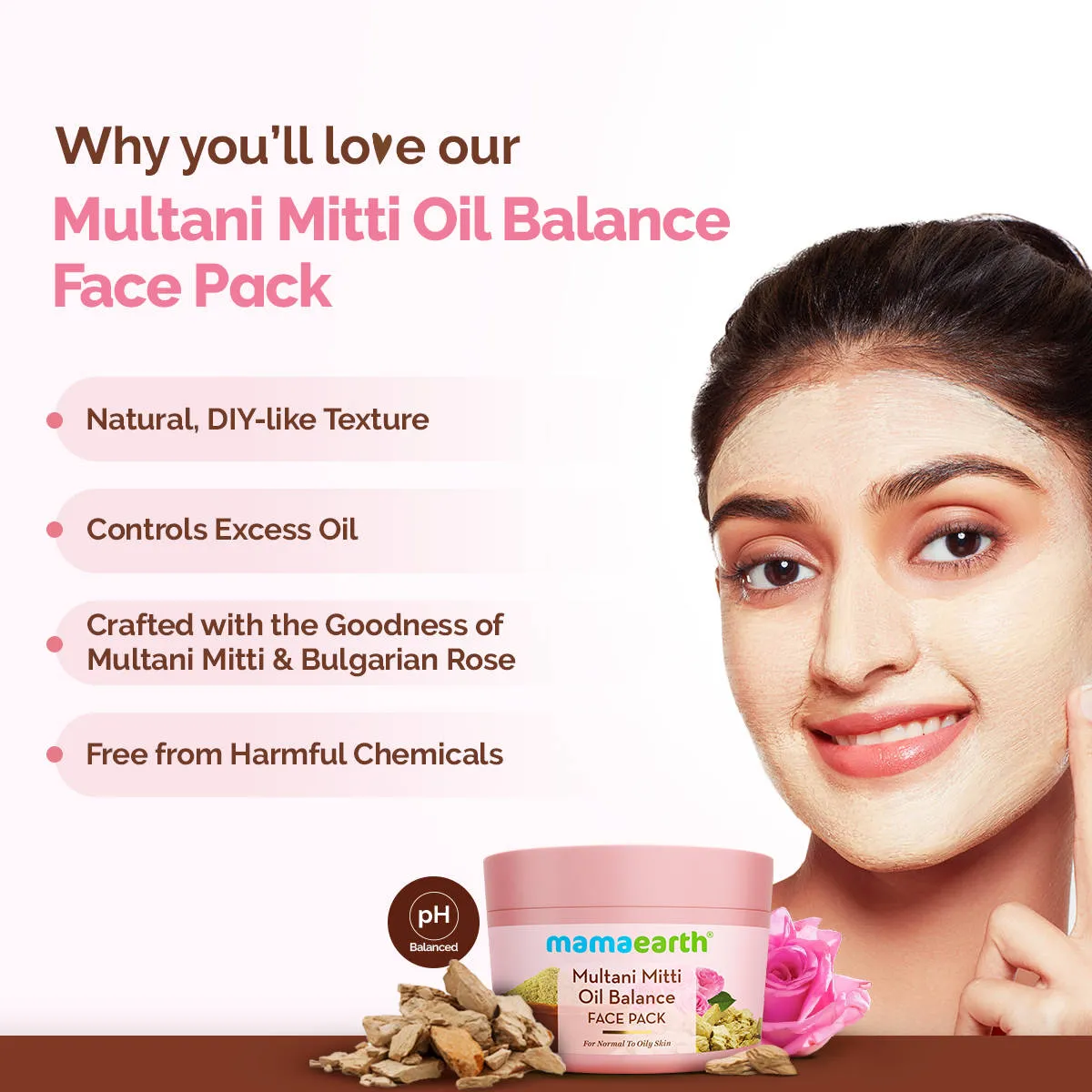Mamaearth Multani Mitti Oil Balance Face Pack Controls Oil, Minimizes Pores & Gives Radiant Skin