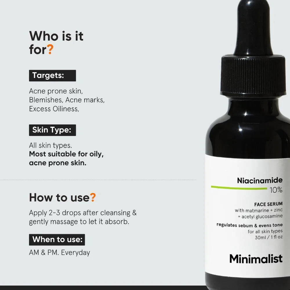Minimalist 10% Niacinamide Face Serum With Matmarine + Zinc For Reducing Oil & Blemishes