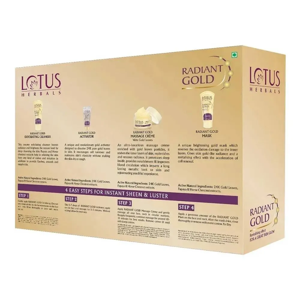 Lotus Herbals Radiant Gold Cellular Facial Kit With 24K Pure Gold & Papaya, For All Skin Types