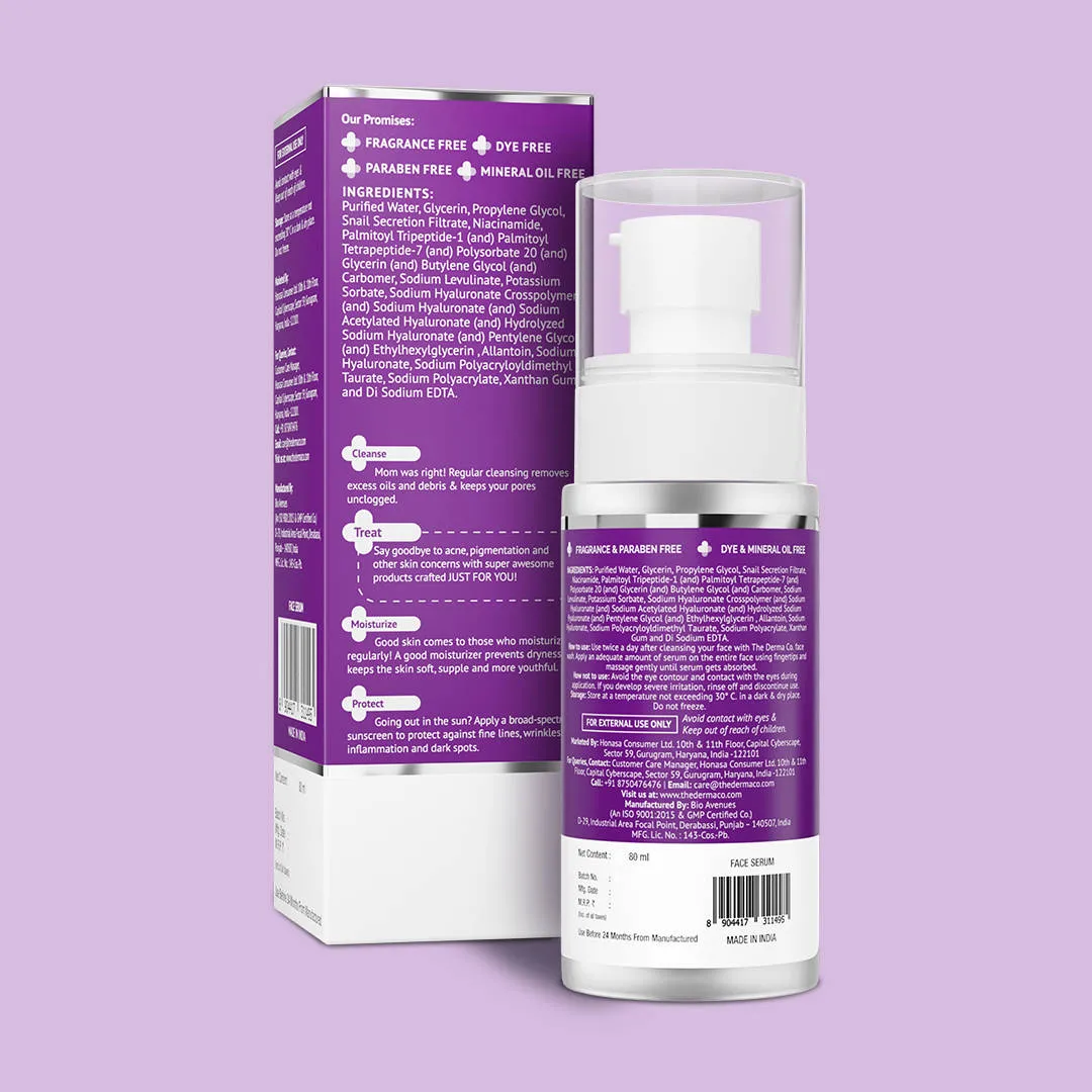 The Derma Co Snail Mucin Peptide 96 Hydrating Serum with Niacinamide & Peptide for Moisturized Skin