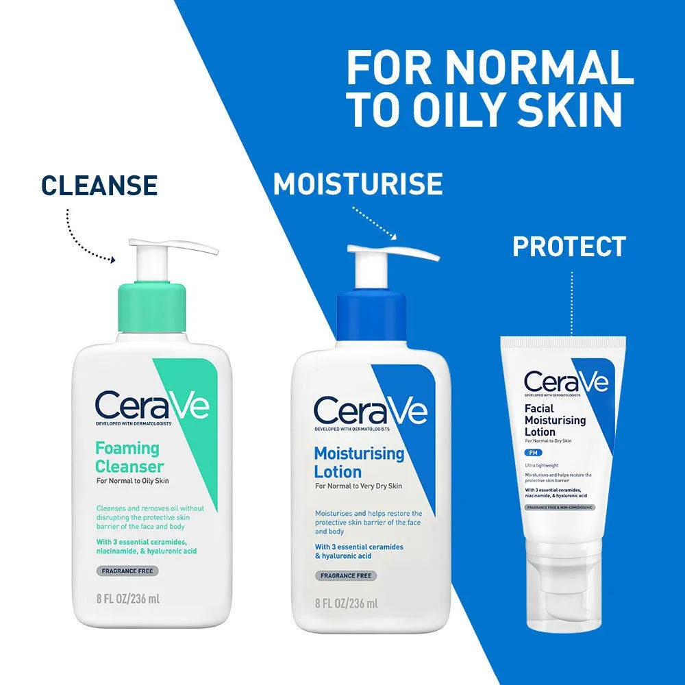 CeraVe Facewash & PM Moisturizer Combo with Ceramides - Evening Routine for Oily Skin