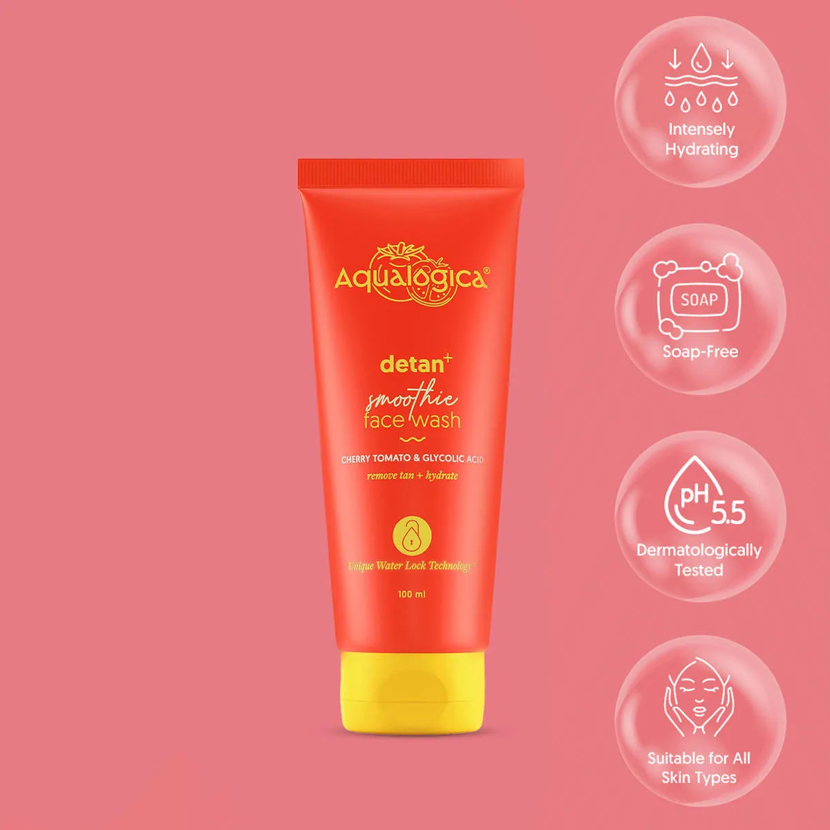 Aqualogica Detan+ Smoothie Face Wash with Glycolic Acid & Cherry Tomato for Tan removal