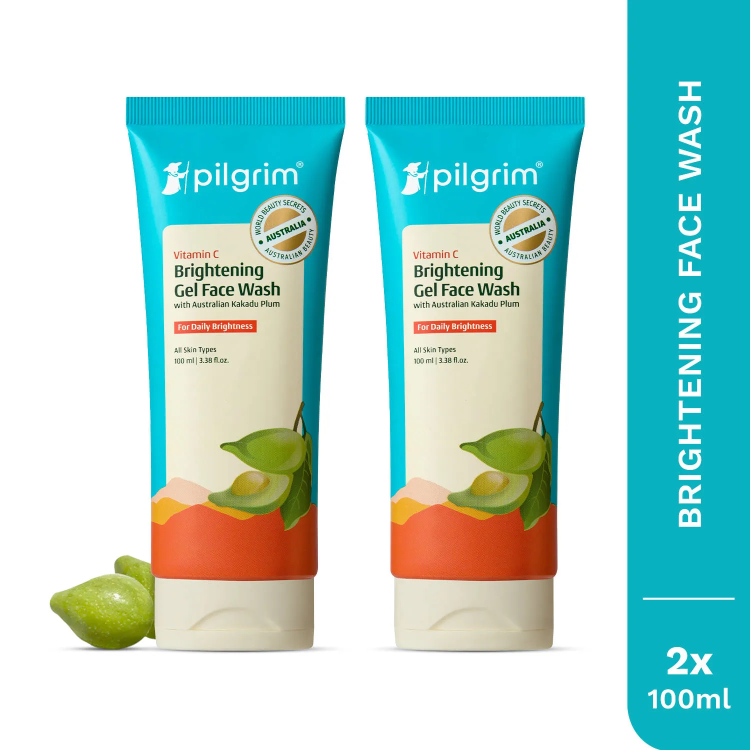 Pilgrim 10% Vitamin C Brightening Gel Face Wash Triple Glow+++ For Dark Spots & Dull Skin- Pack of 2