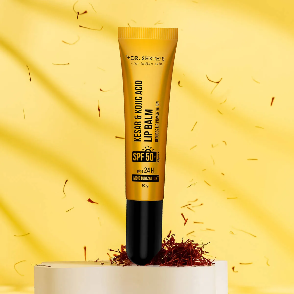 Dr. Sheth's Kesar and Kojic Acid Lip Balm SPF 50+ PA+++ for Pigmentation and 24H Moisturization