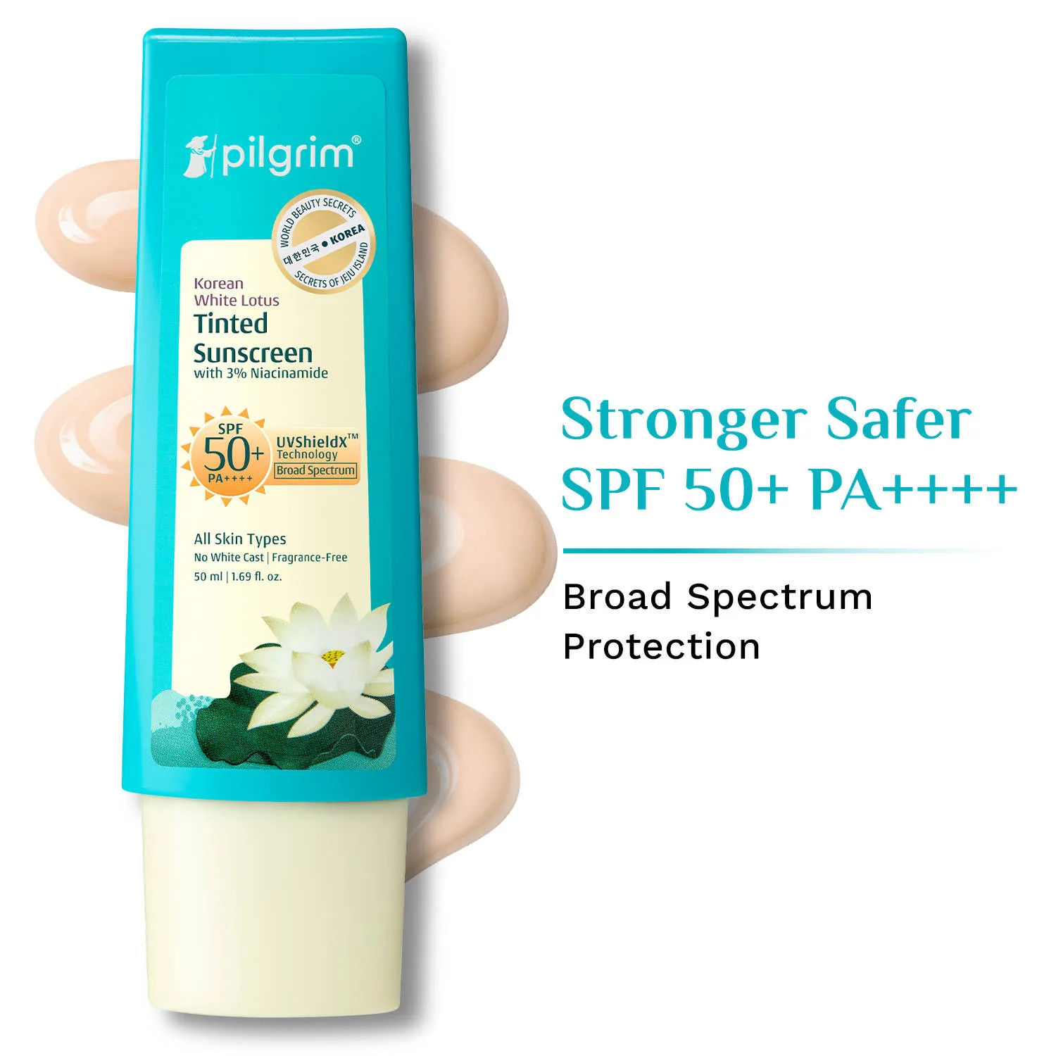 Pilgrim Korean White Lotus Tinted Sunscreen SPF 50+ PA++++ With 3% Niacinamide