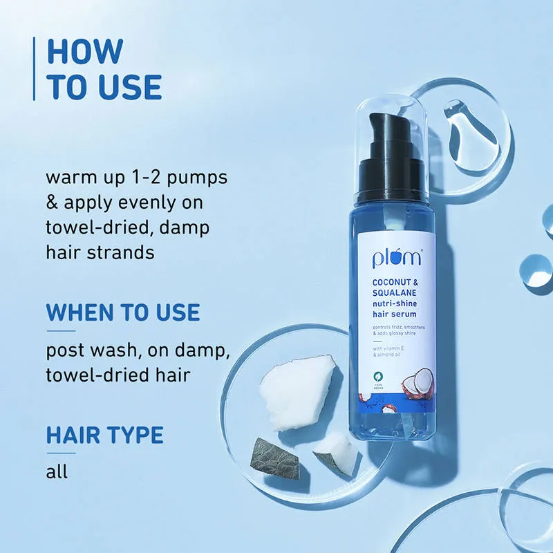 Plum Coconut & Squalane Nutri-Shine Hair Serum For Smooth- Shiny Hair