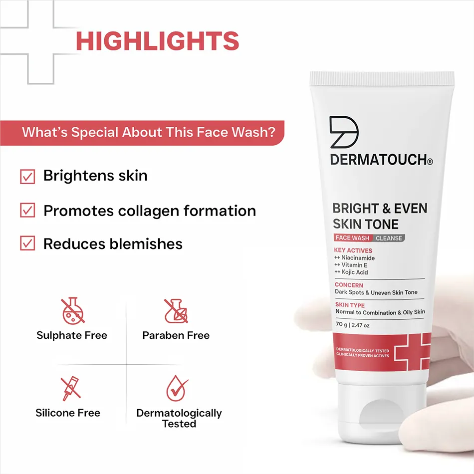 Dermatouch Bright & Even Skin Tone Face Wash for Dark Spots & Uneven Skin Tone