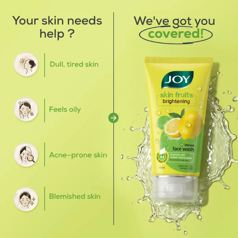 Joy Skin Fruits Lemon Brightening Face Wash, with Vitamin C for Oil Control