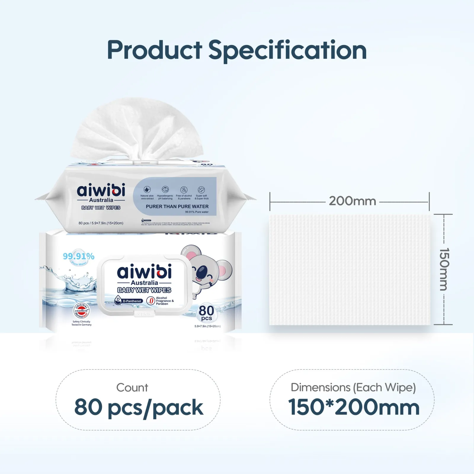 Aiwibi 99.91% Pure Water D-Panthenol Wipes