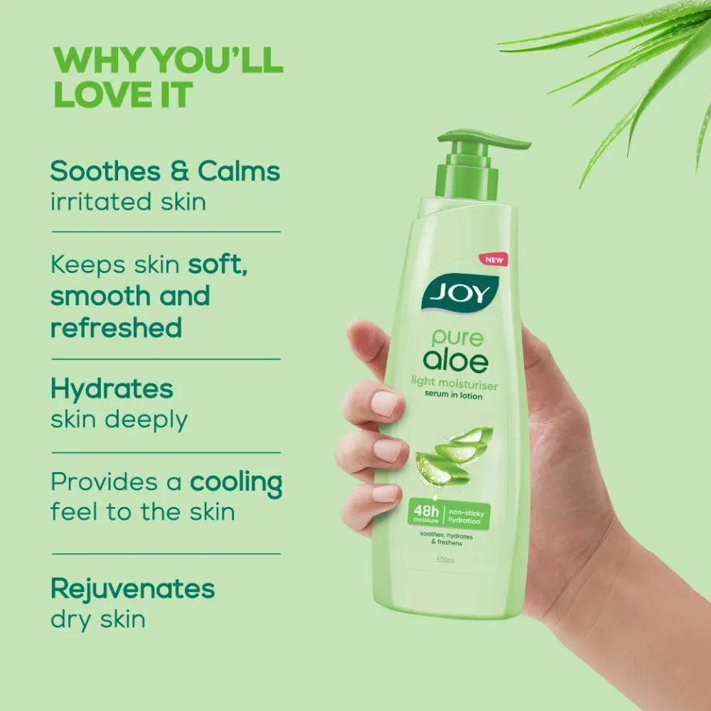 Joy Pure Aloe Vera Body Lotion, Lightweight 48hr Moisturization for Normal & Oily Winter Skin