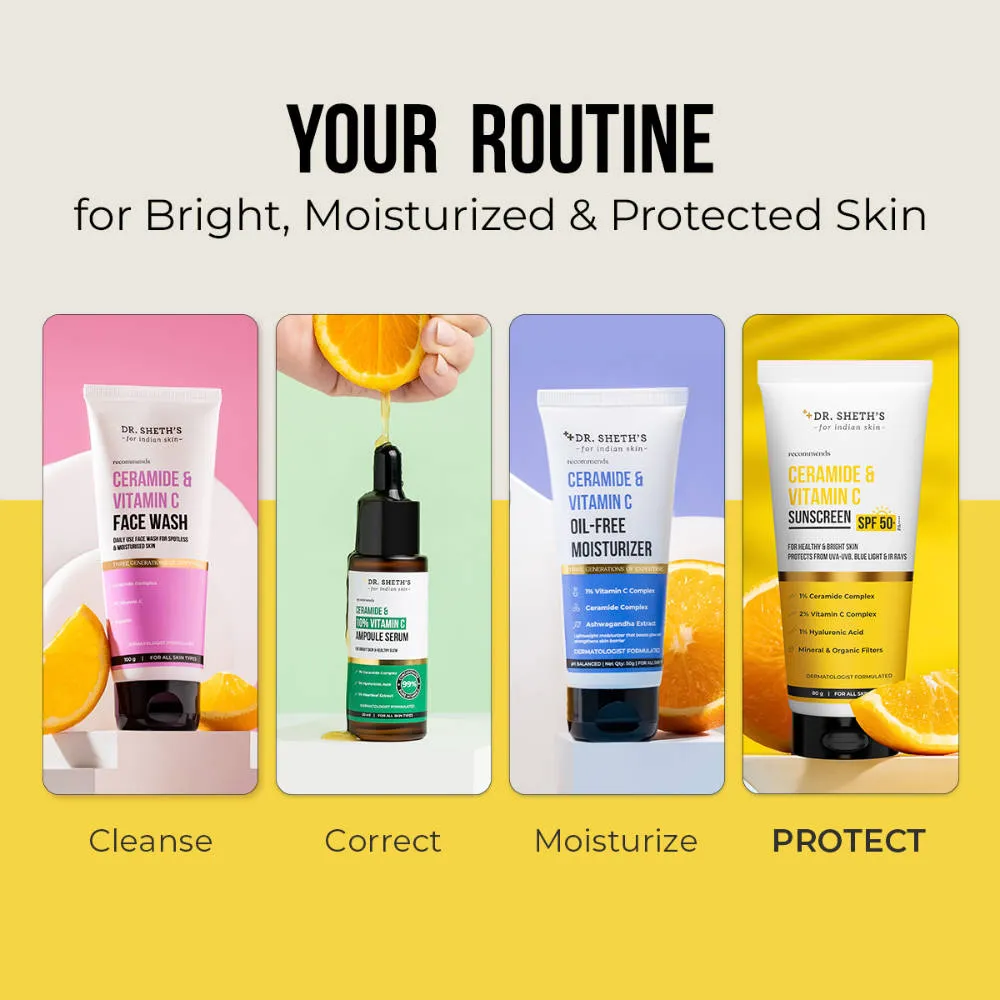 Dr. Sheth's Ceramide & Vitamin C Sunscreen SPF 50+ PA++++ In-Vivo Tested for Bright Skin