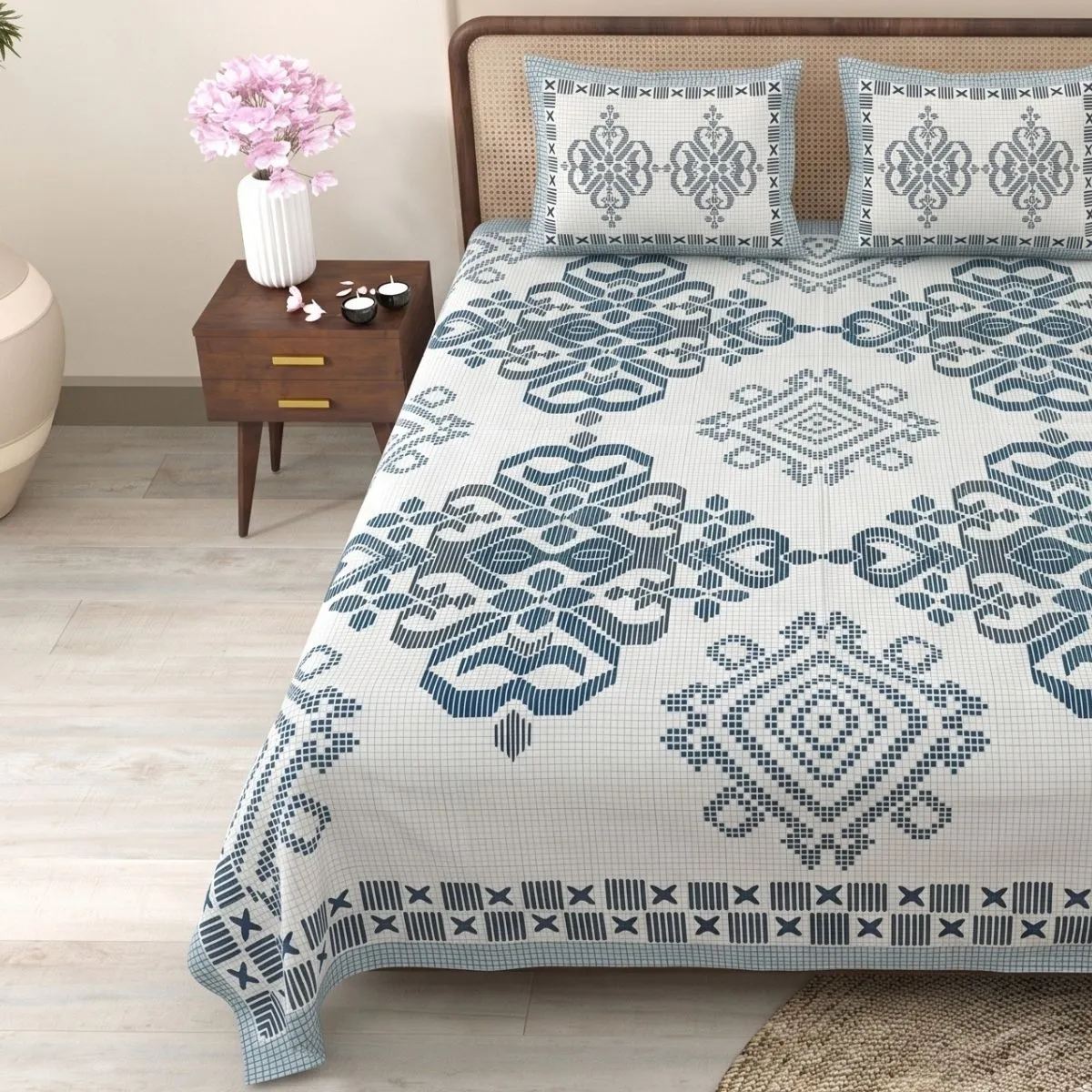 Pure Cotton Jaipuri King Bedsheet (geometric Print)