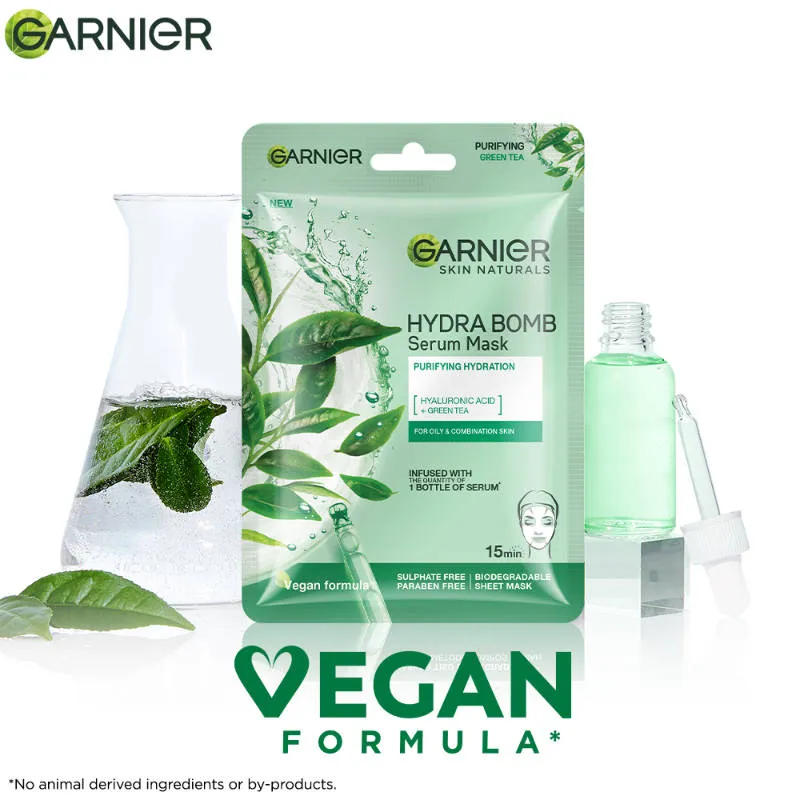 Garnier Face Serum Sheet Mask Pack of 5 (Vit C + Hydra Bomb + Sakura + Hydra Bomb Blue + Charcoal)