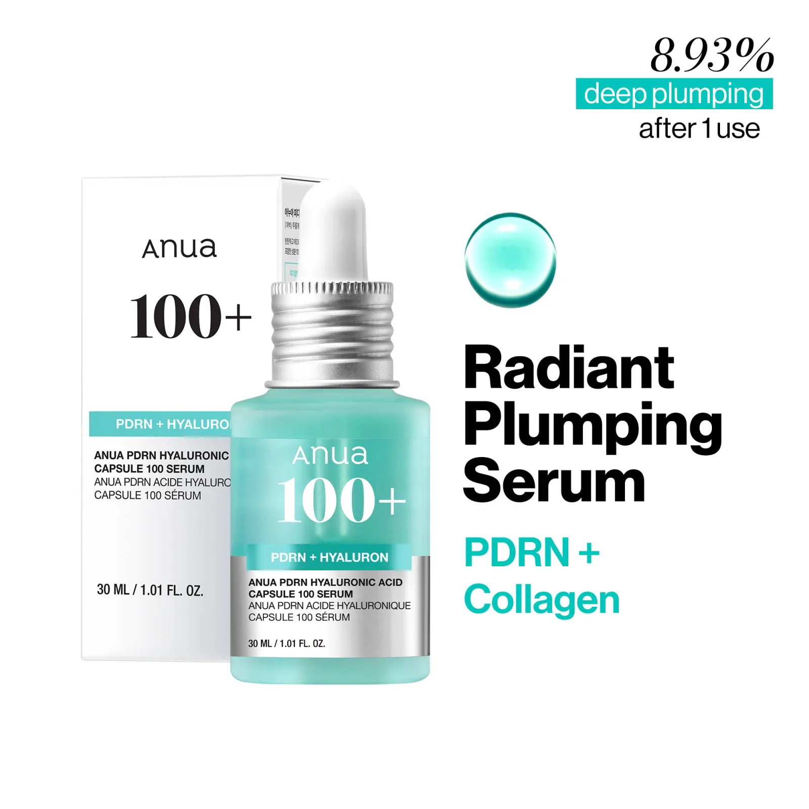 Anua Pdrn Hyaluronic Acid Capsule 100 Serum with Collagen For Plump, Dewy, Radiant Glass Skin