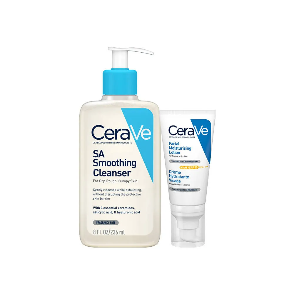 CeraVe Salicylic acid Face Wash & AM lotion with SPF 50, Exfoliation & Sun protection - Pack of 2