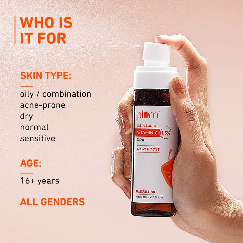 Plum 1.5% Vitamin C Alcohol-Free Spray Toner With Mandarin & Witch Hazel For Glow Boost & Open Pores