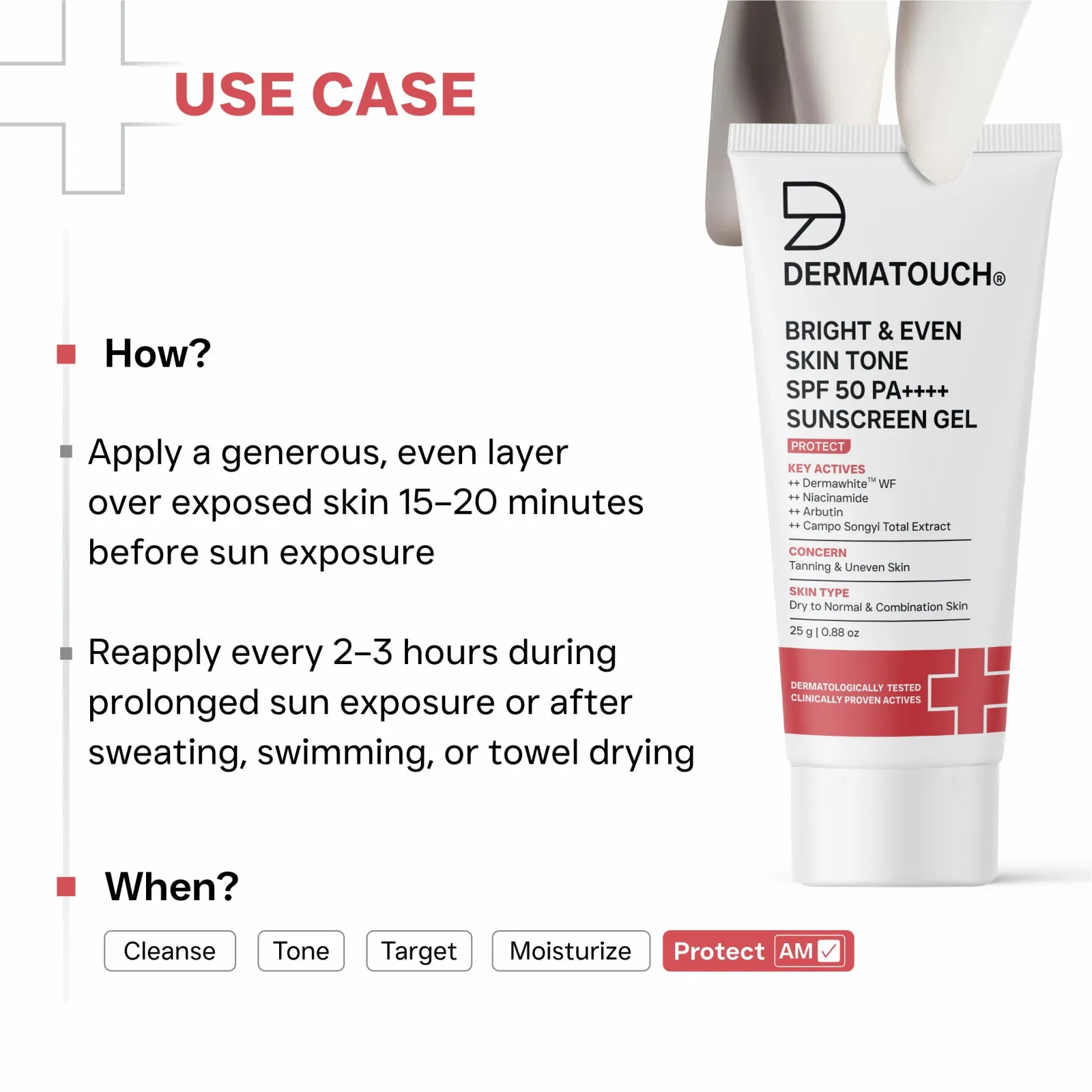 Dermatouch Bright & Even Skin Tone Sunscreen SPF 50 PA++++ for Tanning & Uneven Skin