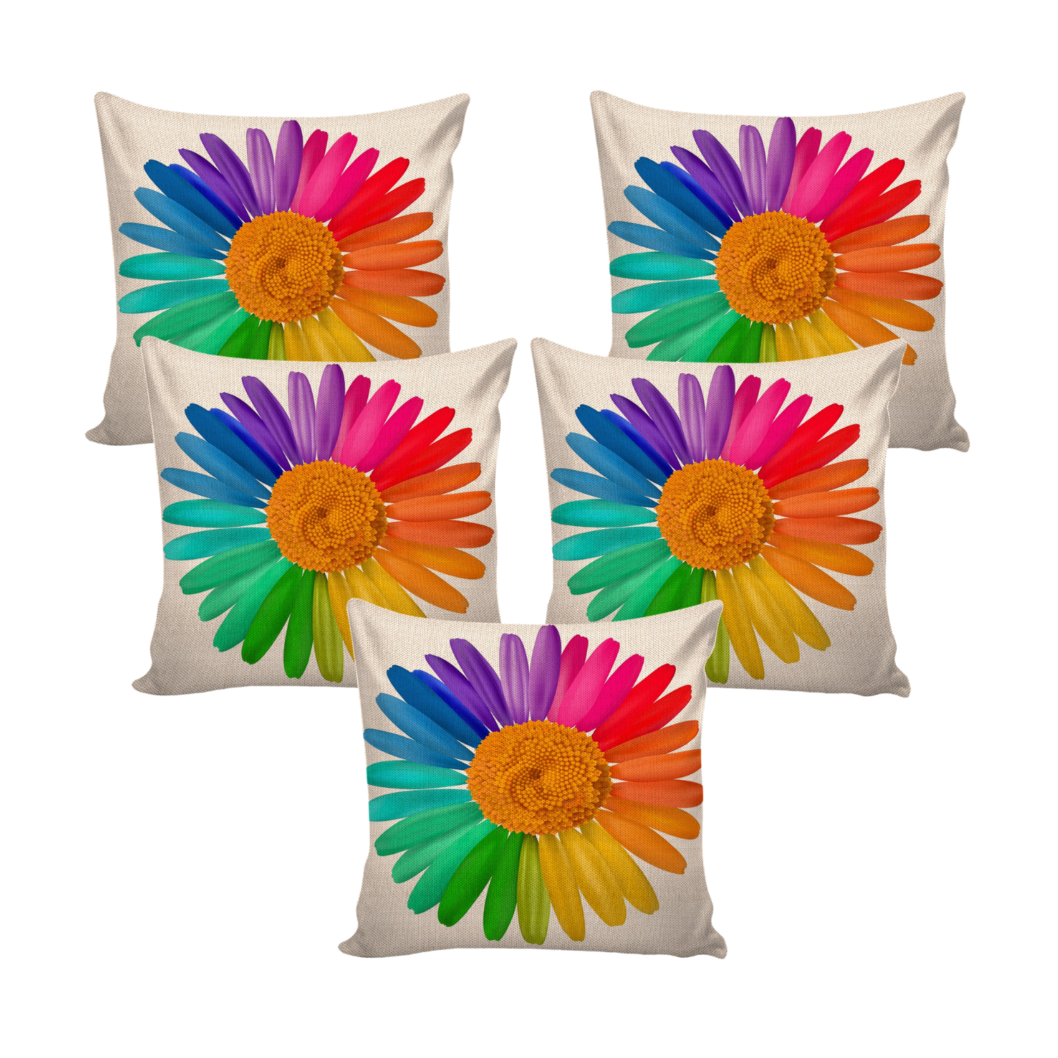 Digital Printed Cushion Cover (Sun Flower Printed, Pack of 5)