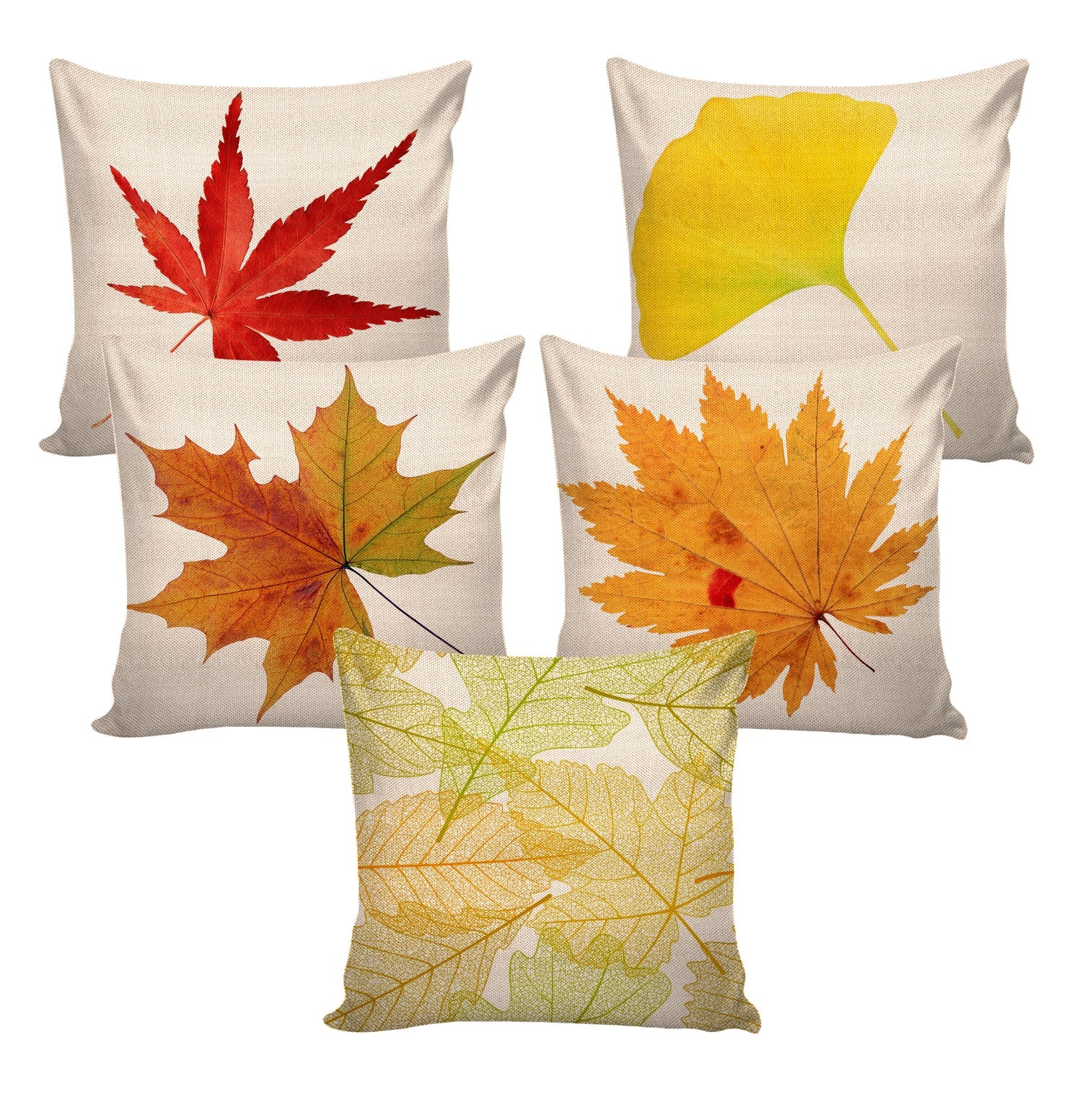 Digital Printed Cushion Cover (Leaf Printed, Pack of 5)