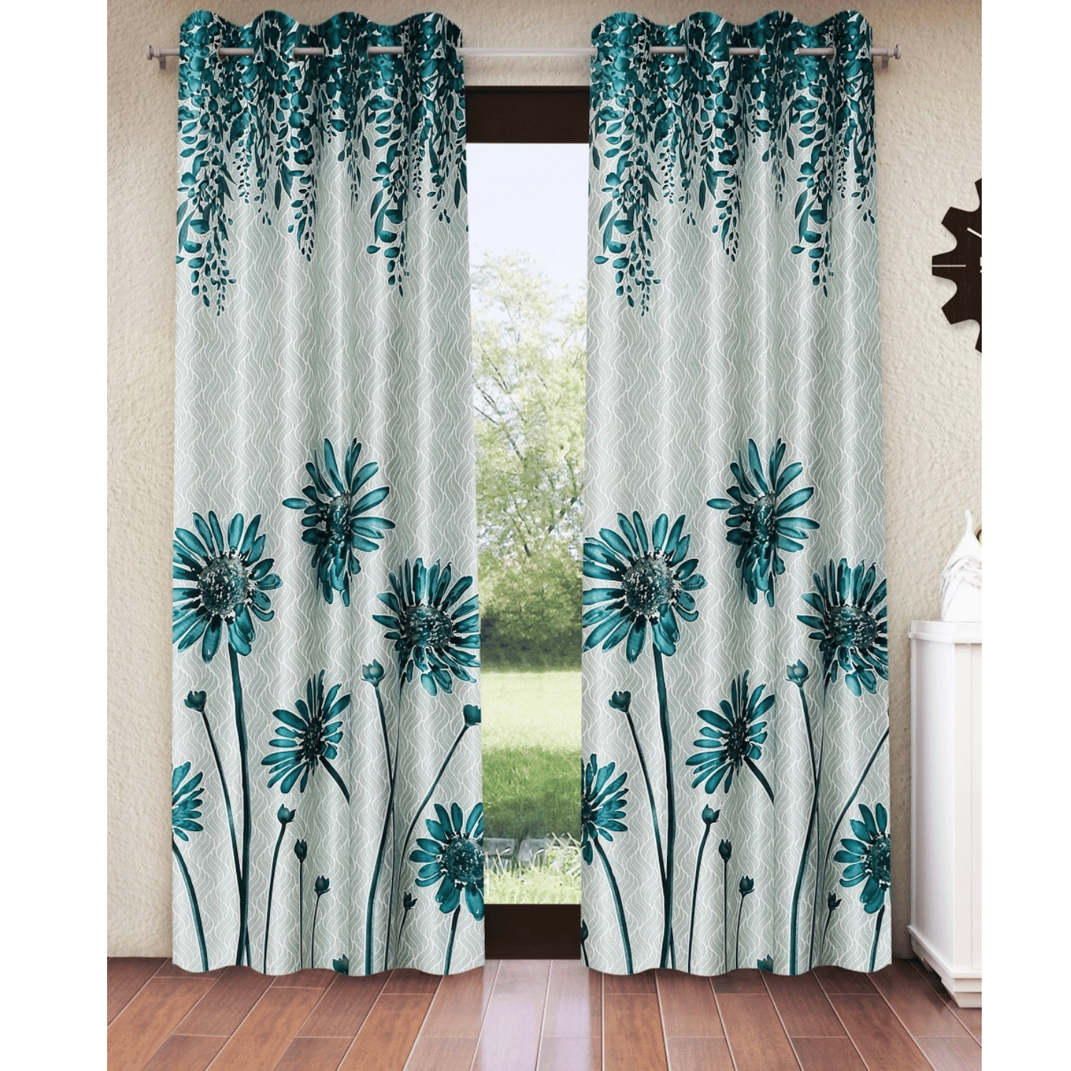 Polyester Semi Transparent Door Curtain (Pack of 2, Green)