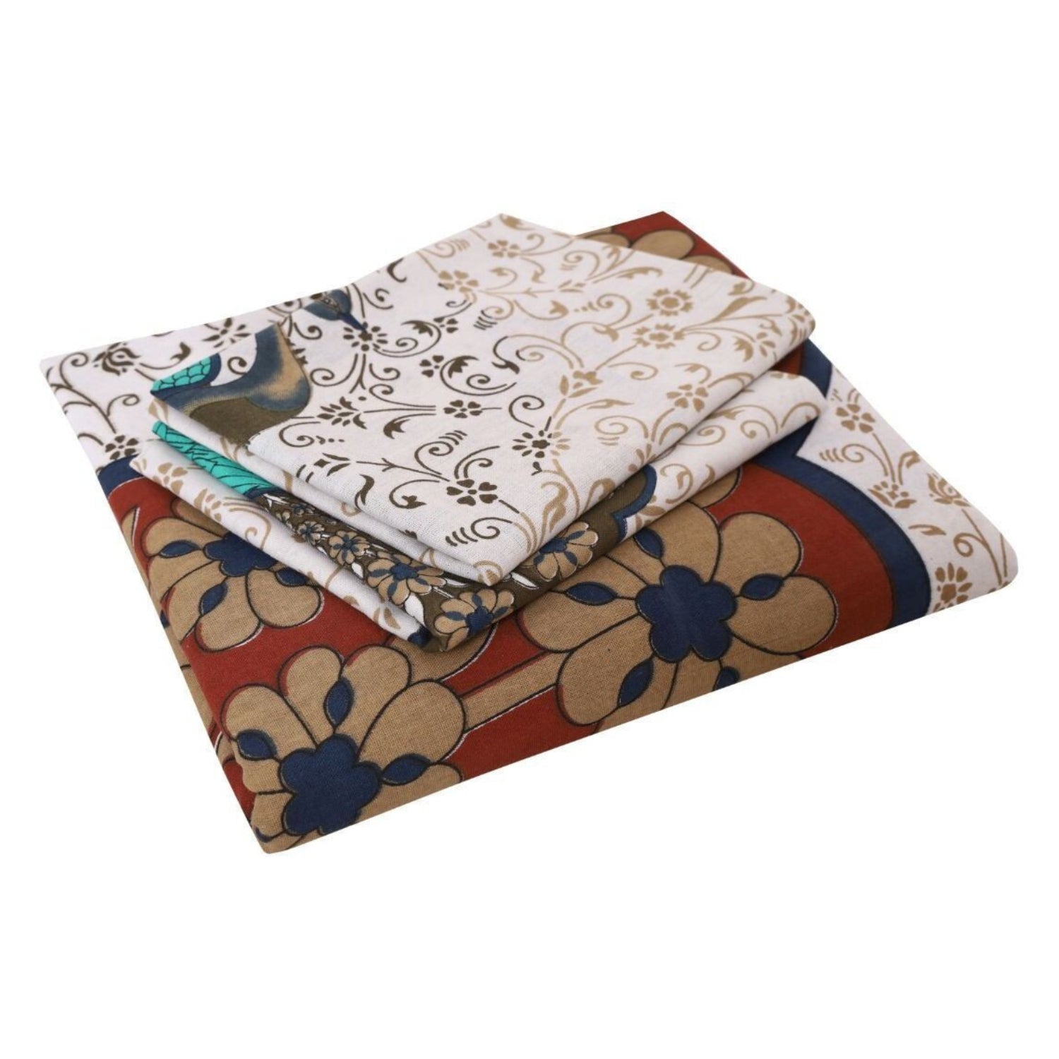 Double Bed Size Pure Cotton Jaipuri Bedsheet (Peacock Print)
