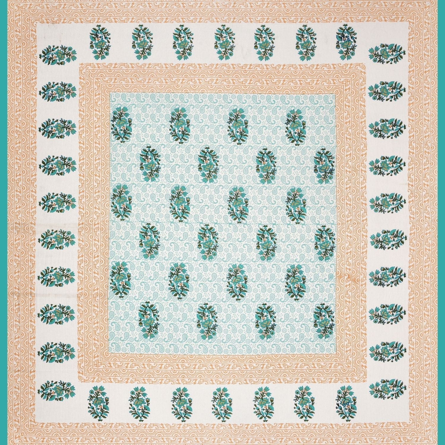 Double Bed Size Pure Cotton Jaipuri Bedsheet (Yellow, Green)