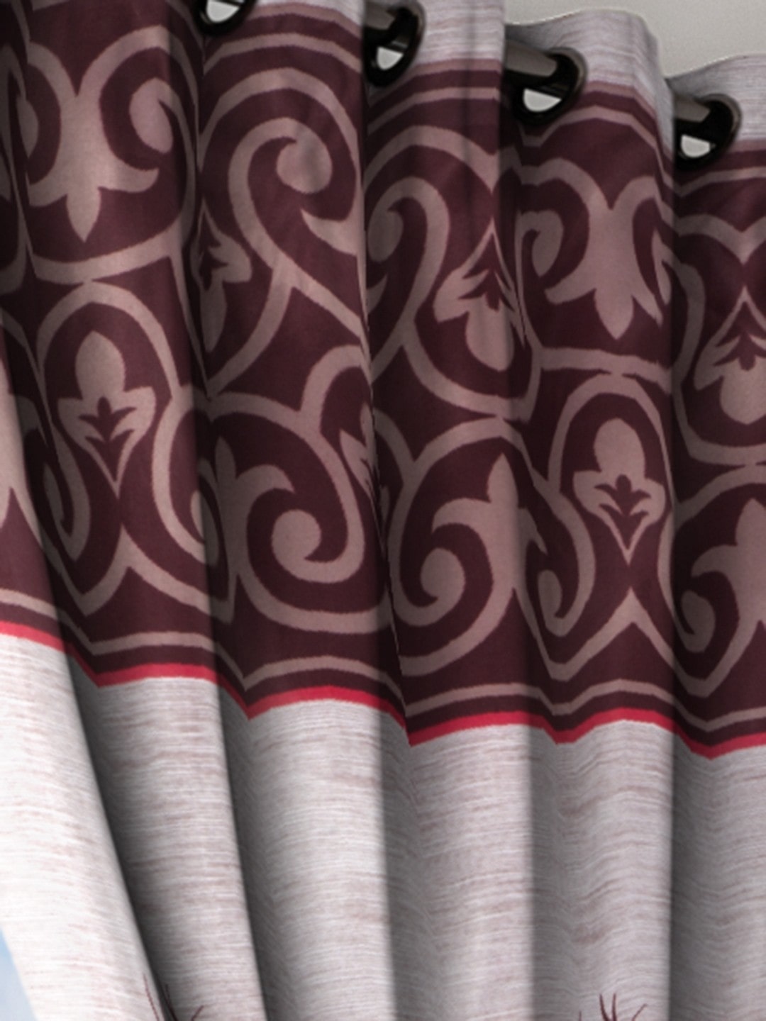 Polyester Semi Transparent Door Curtain (Pack of 2, Maroon)