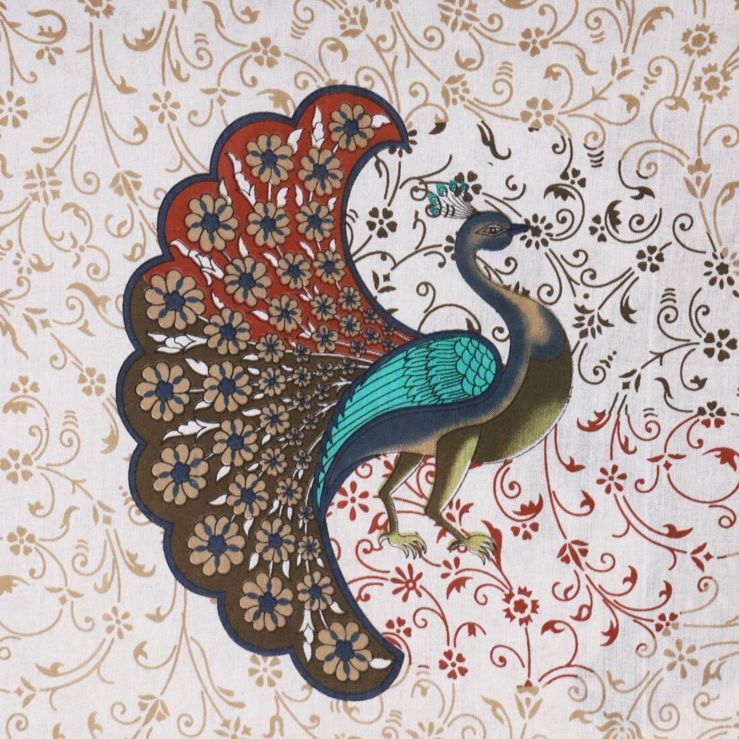 Double Bed Size Pure Cotton Jaipuri Bedsheet (Peacock Print)