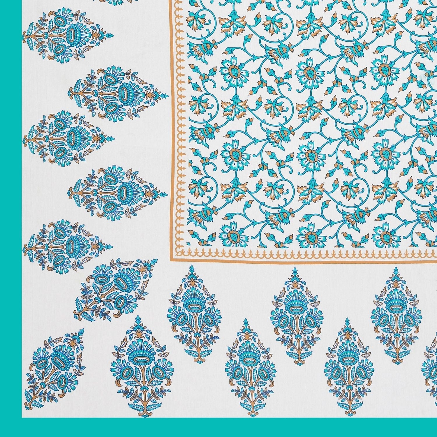 Double Bed Size Pure Cotton Jaipuri Bedsheet (White, Blue)