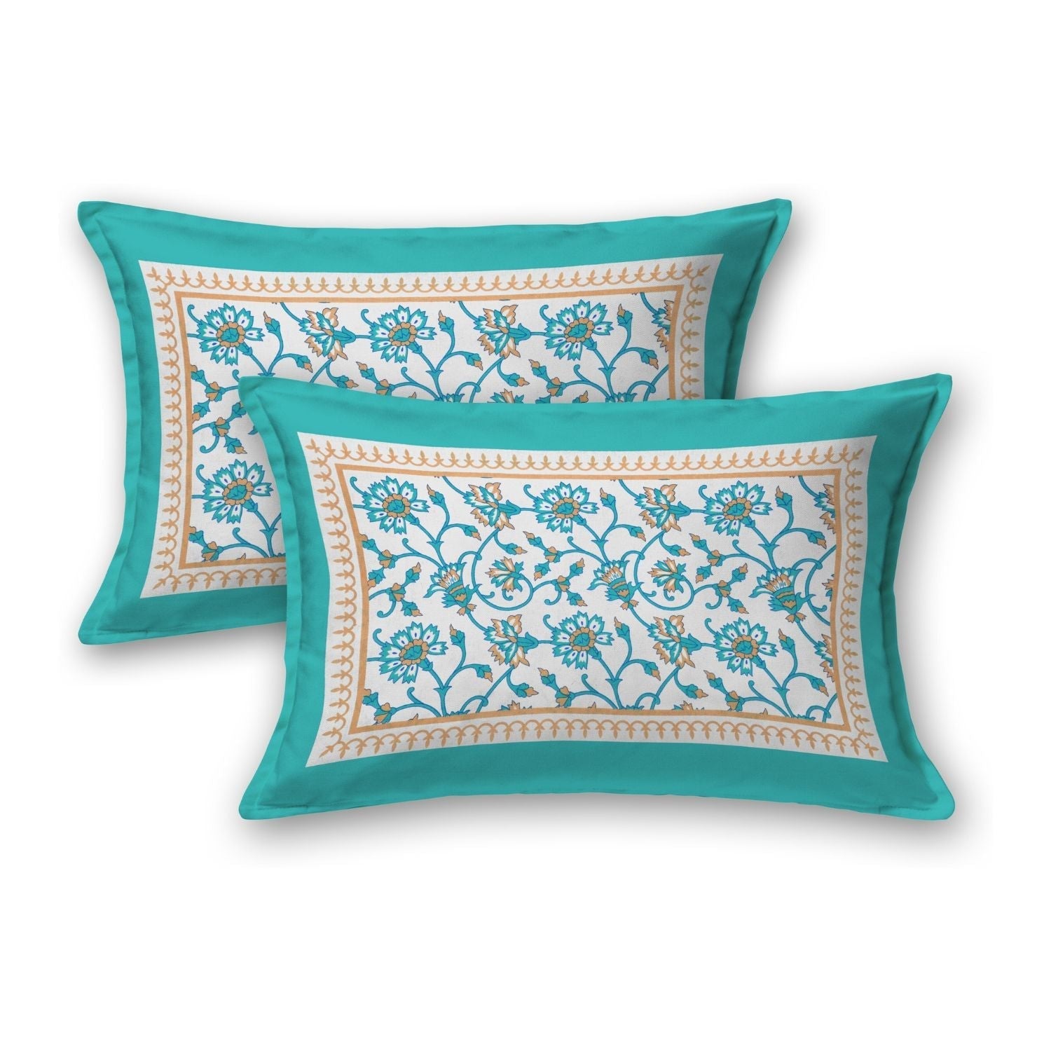 Double Bed Size Pure Cotton Jaipuri Bedsheet (White, Blue)