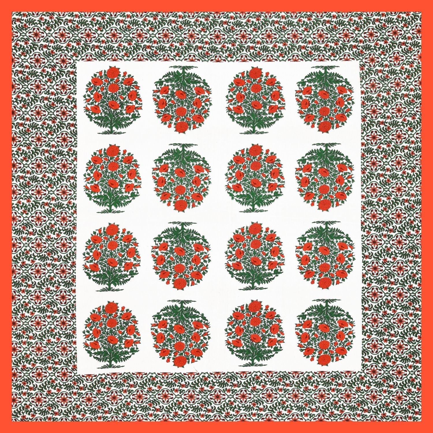 Double Bed Size Pure Cotton Jaipuri Bedsheet (Red, Green)