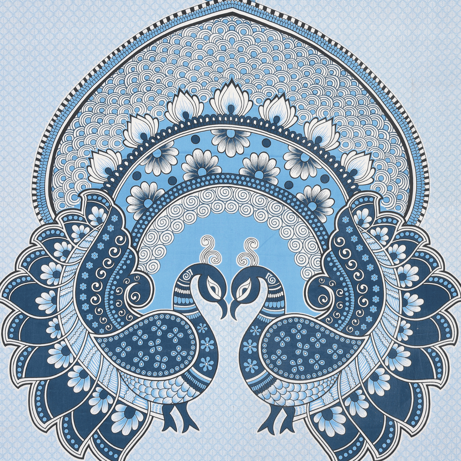 Pure Cotton Jaipuri Bedsheet (Peacock, Blue)