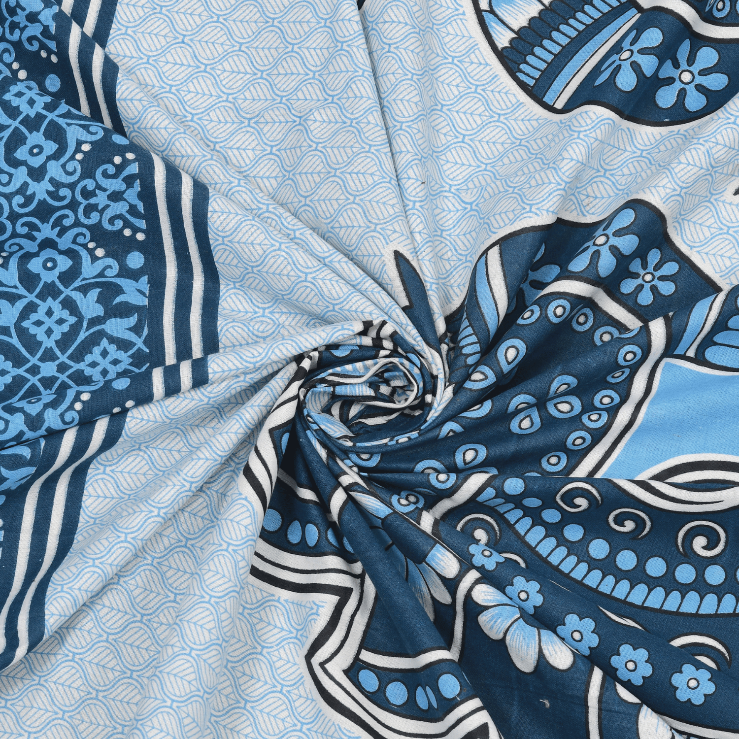 Pure Cotton Jaipuri Bedsheet (Peacock, Blue)