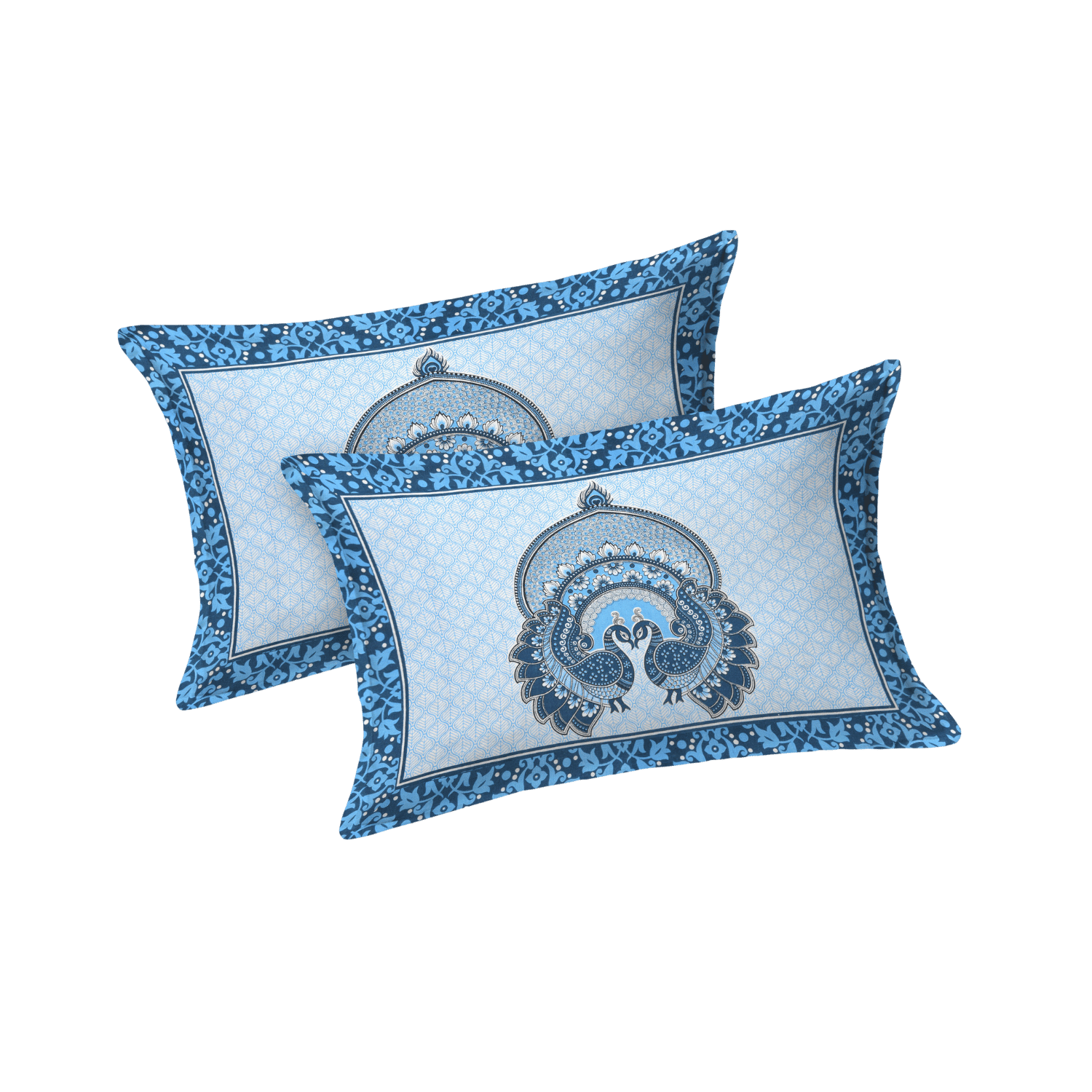 Pure Cotton Jaipuri Bedsheet (Peacock, Blue)