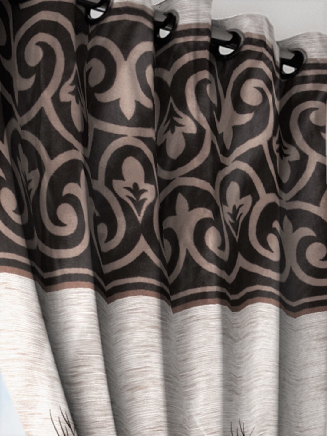 Polyester Semi Transparent Door Curtain (Pack of 2, Brown)