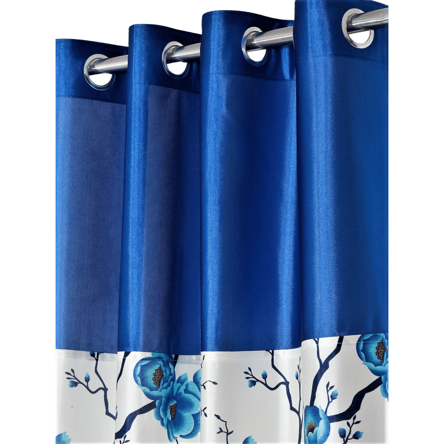 Polyester Semi Transparent Door Curtain (Pack of 2, Blue, Floral)